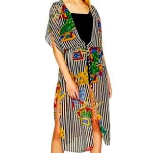 Zara Women’s Cover up Maxi Dress Kimono Black Striped Floral Dress - Small